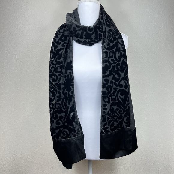 Whimsigoth Black Velvet Burnout Satin Long Shawl Wrap Scarf Evening Occasion - Picture 1 of 7
